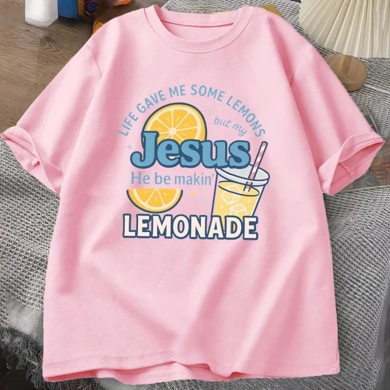 Life Has Given Me Some Lemons, But My Jesus T-shirt Lemonade T-shirt Son of God Faith Christian Bible Verse T-shirt Women's Y2K