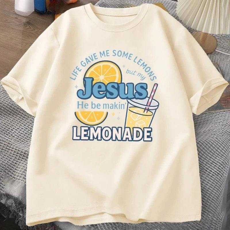 Life Has Given Me Some Lemons, But My Jesus T-shirt Lemonade T-shirt Son of God Faith Christian Bible Verse T-shirt Women's Y2K