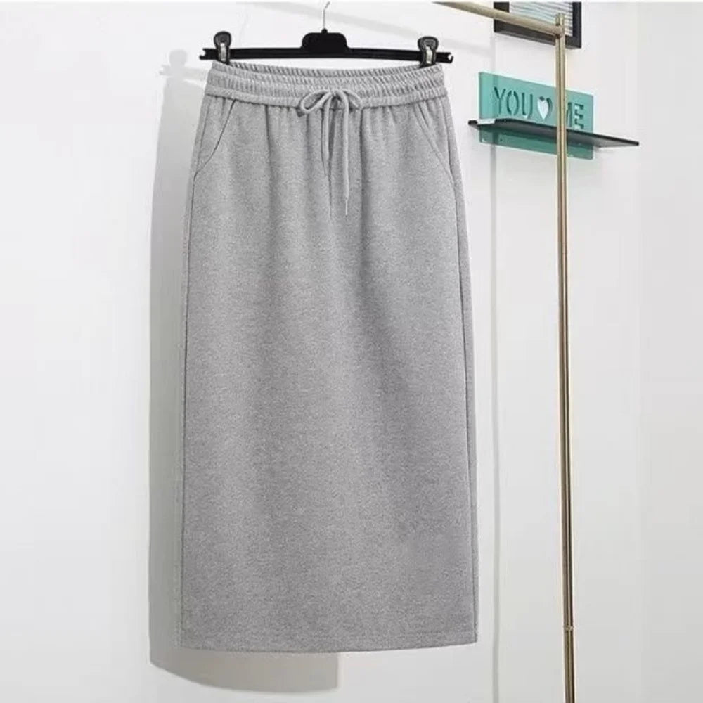 Women's Elegant Silk-like Midi Skirt – High Waist Elastic Belt