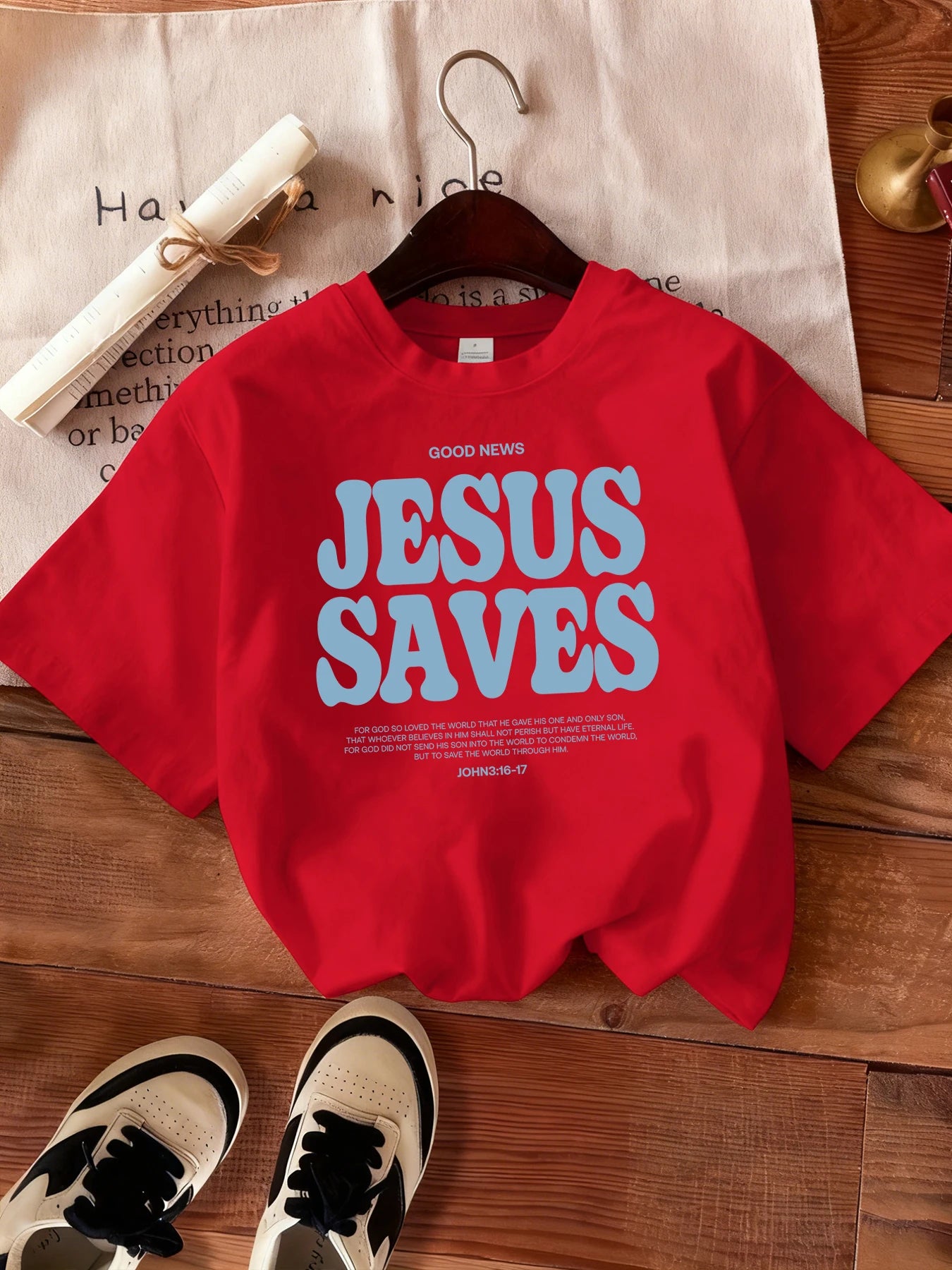 Good News Jesus Saves Letter Pattern Women Simple T Shirt Summer Trendy Tee Shirts Casual Short Sleeve Street O-Neck Streetwear