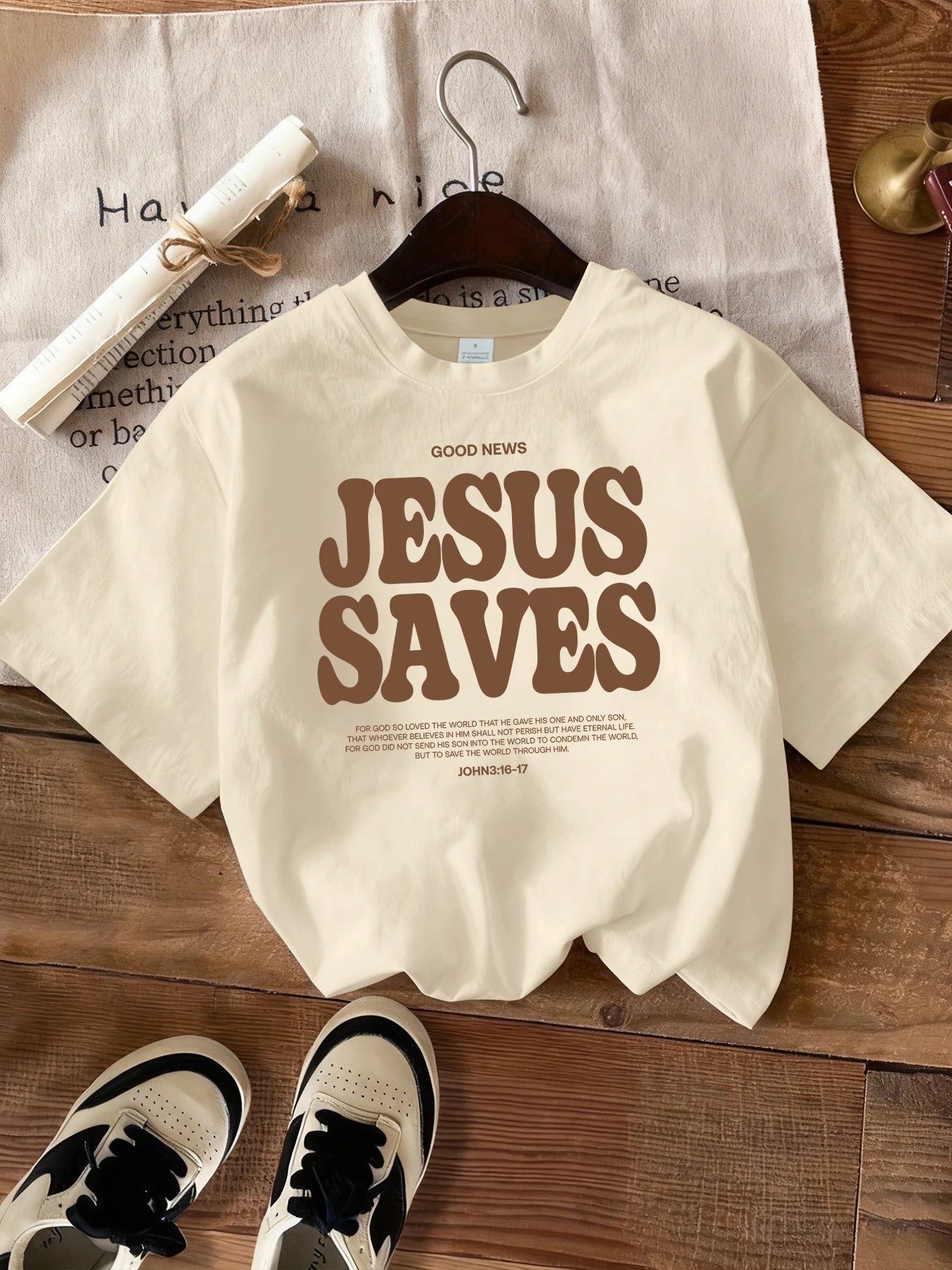 Good News Jesus Saves Letter Pattern Women Simple T Shirt Summer Trendy Tee Shirts Casual Short Sleeve Street O-Neck Streetwear