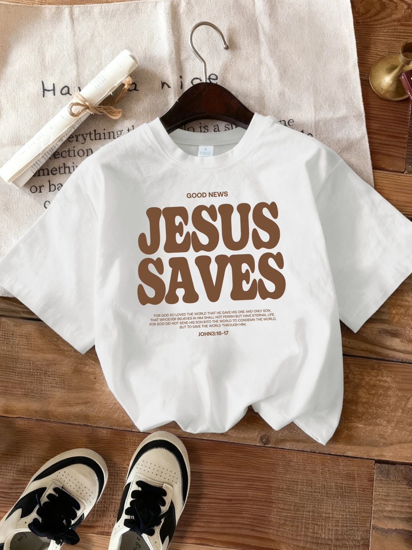 Good News Jesus Saves Letter Pattern Women Simple T Shirt Summer Trendy Tee Shirts Casual Short Sleeve Street O-Neck Streetwear