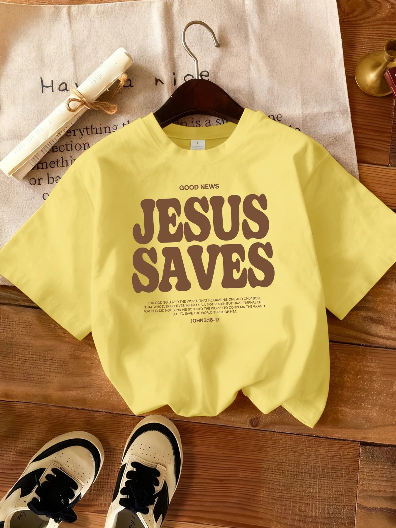 Good News Jesus Saves Letter Pattern Women Simple T Shirt Summer Trendy Tee Shirts Casual Short Sleeve Street O-Neck Streetwear