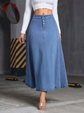 Women's Loose Elastic Waist Denim Skirt – Large Size Front Pocket