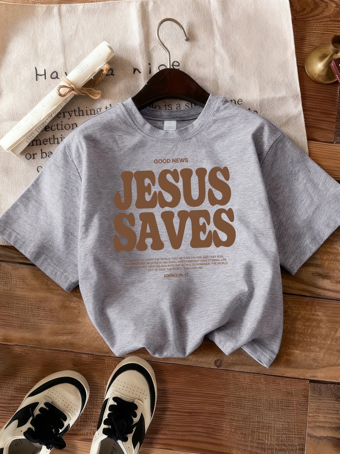 Good News Jesus Saves Letter Pattern Women Simple T Shirt Summer Trendy Tee Shirts Casual Short Sleeve Street O-Neck Streetwear