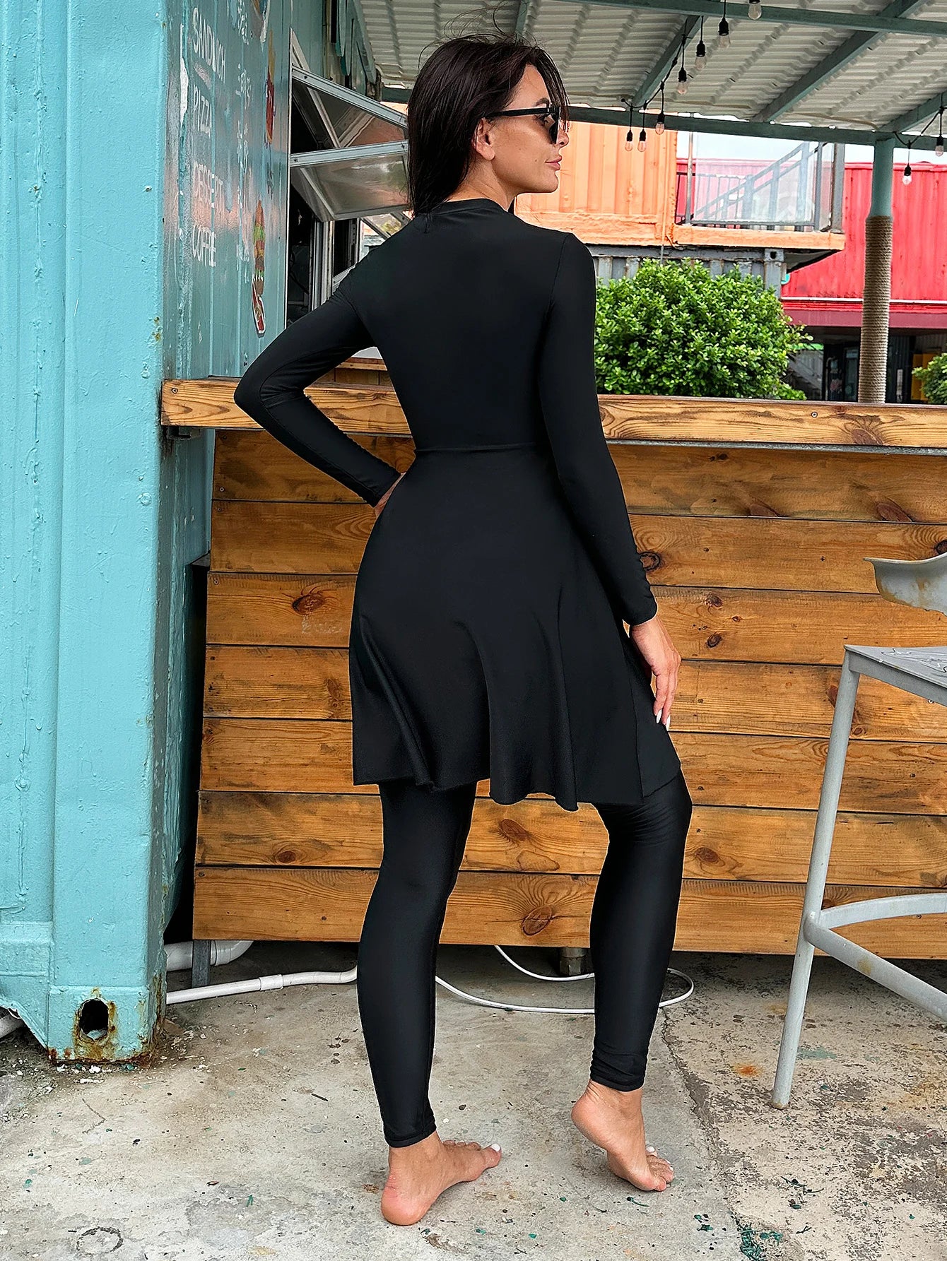 2pcs Muslim Burkini Modest swimsuit  with Black Long Sleeved Dress All Covered Retro Cross Women Swimwear Beach swimsuit SPF50+