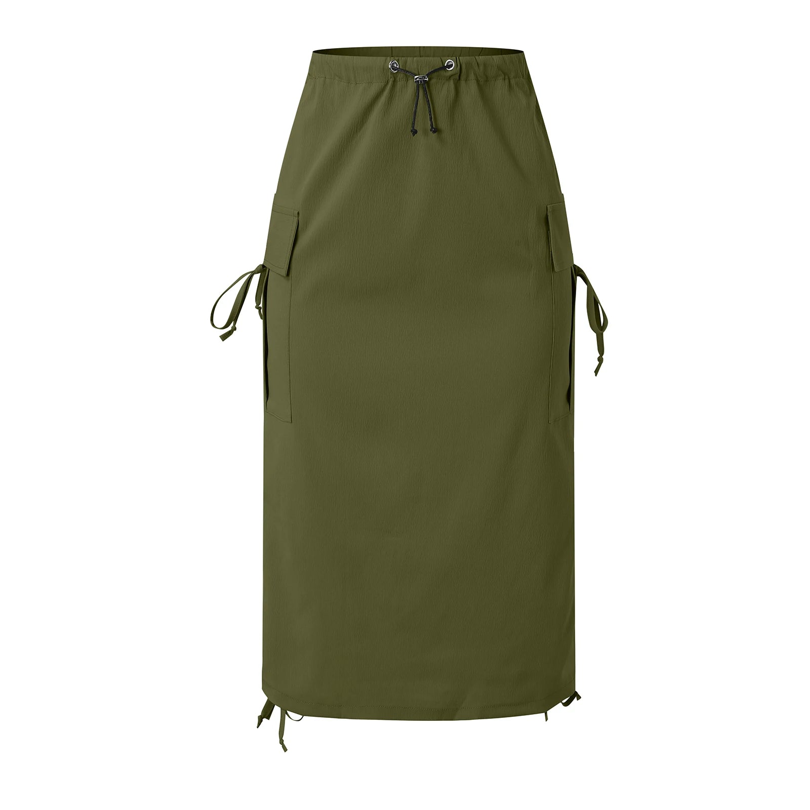 Women's Casual Elastic Waist Drawstring Skirt – Flap Pocket Work Skirt