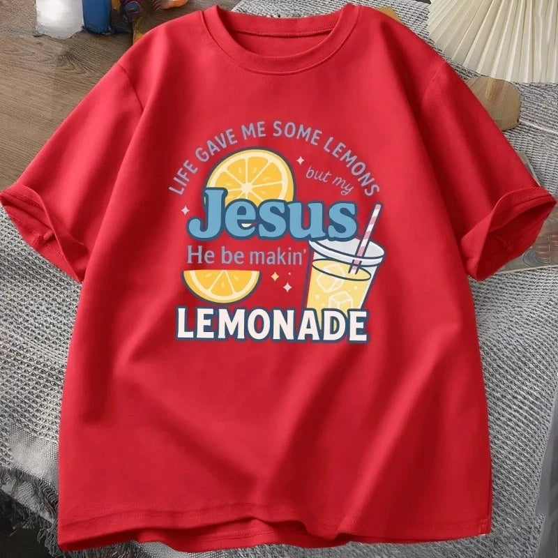 Life Has Given Me Some Lemons, But My Jesus T-shirt Lemonade T-shirt Son of God Faith Christian Bible Verse T-shirt Women's Y2K