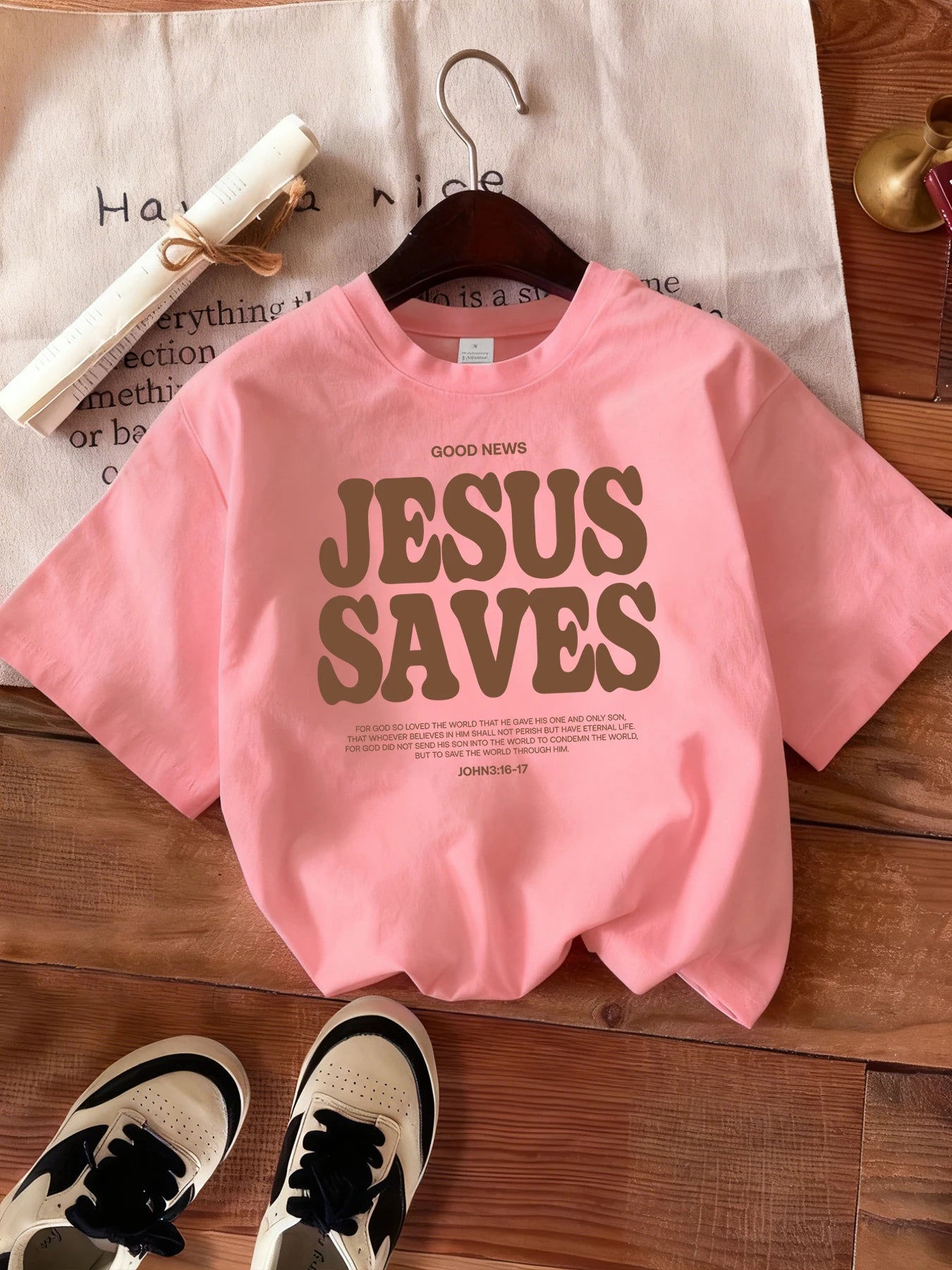 Good News Jesus Saves Letter Pattern Women Simple T Shirt Summer Trendy Tee Shirts Casual Short Sleeve Street O-Neck Streetwear