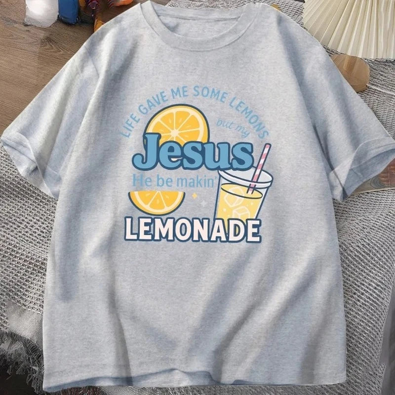 Life Has Given Me Some Lemons, But My Jesus T-shirt Lemonade T-shirt Son of God Faith Christian Bible Verse T-shirt Women's Y2K
