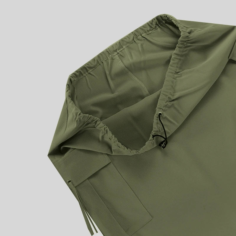 Women's Casual Elastic Waist Drawstring Skirt – Flap Pocket Work Skirt