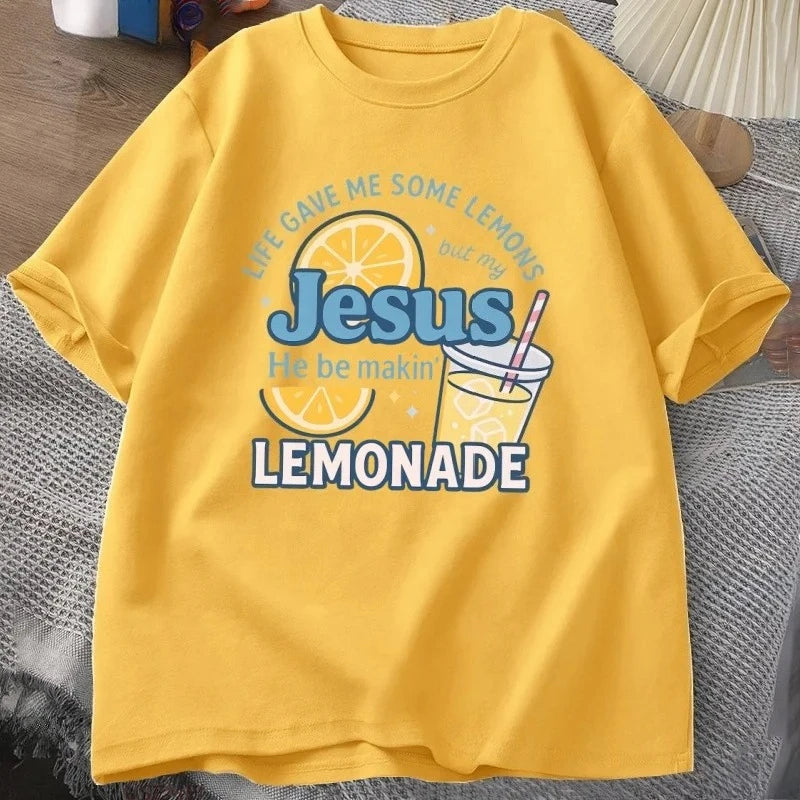 Life Has Given Me Some Lemons, But My Jesus T-shirt Lemonade T-shirt Son of God Faith Christian Bible Verse T-shirt Women's Y2K