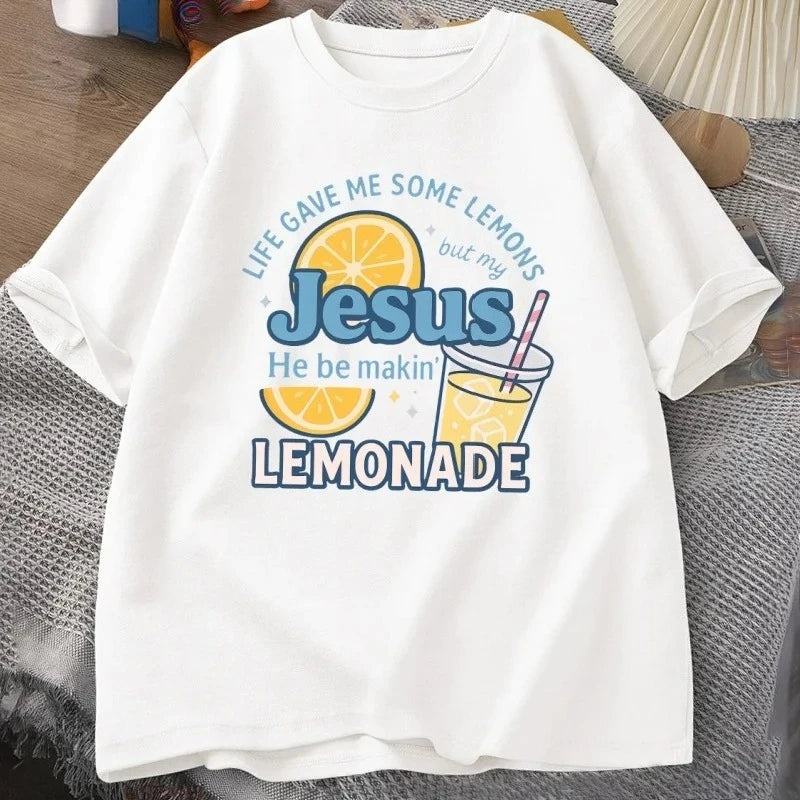 Life Has Given Me Some Lemons, But My Jesus T-shirt Lemonade T-shirt Son of God Faith Christian Bible Verse T-shirt Women's Y2K