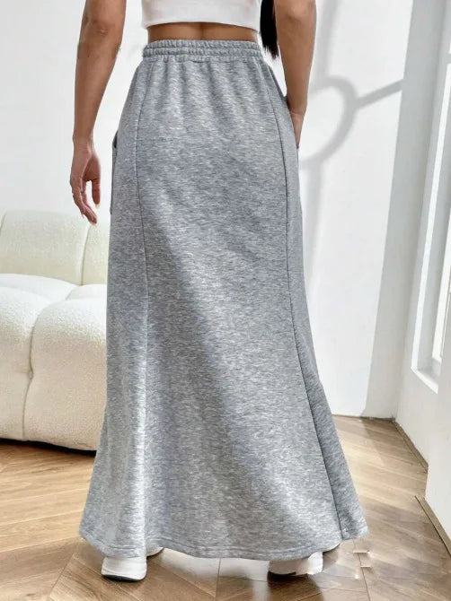 Women's Solid Color Sweatshirt Skirt – Pocket Drawstring Half Dress