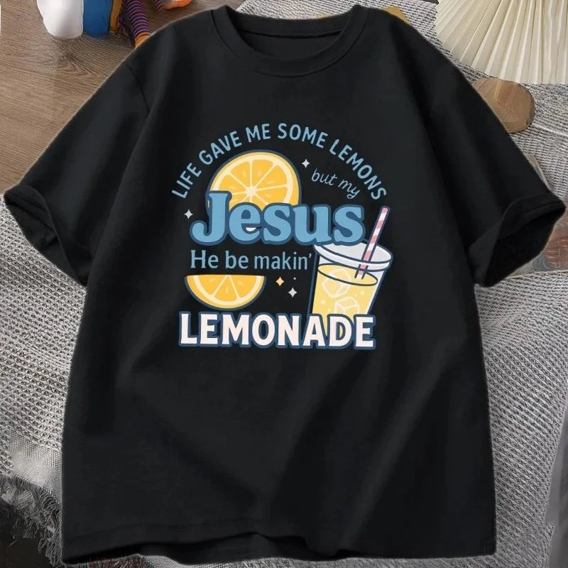 Life Has Given Me Some Lemons, But My Jesus T-shirt Lemonade T-shirt Son of God Faith Christian Bible Verse T-shirt Women's Y2K