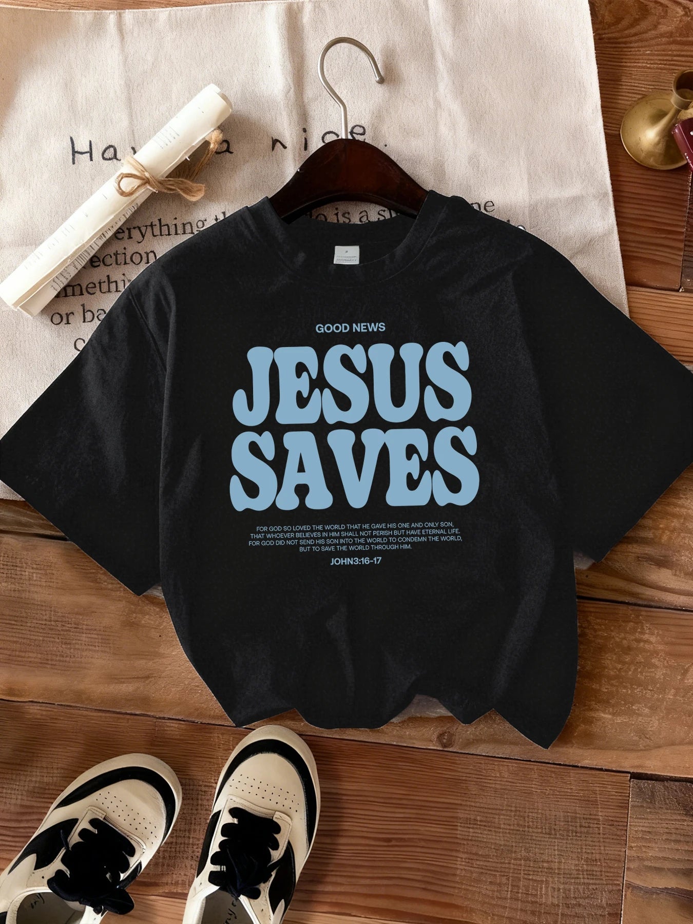 Good News Jesus Saves Letter Pattern Women Simple T Shirt Summer Trendy Tee Shirts Casual Short Sleeve Street O-Neck Streetwear