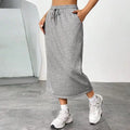 Women's Elegant Silk-like Midi Skirt – High Waist Elastic Belt